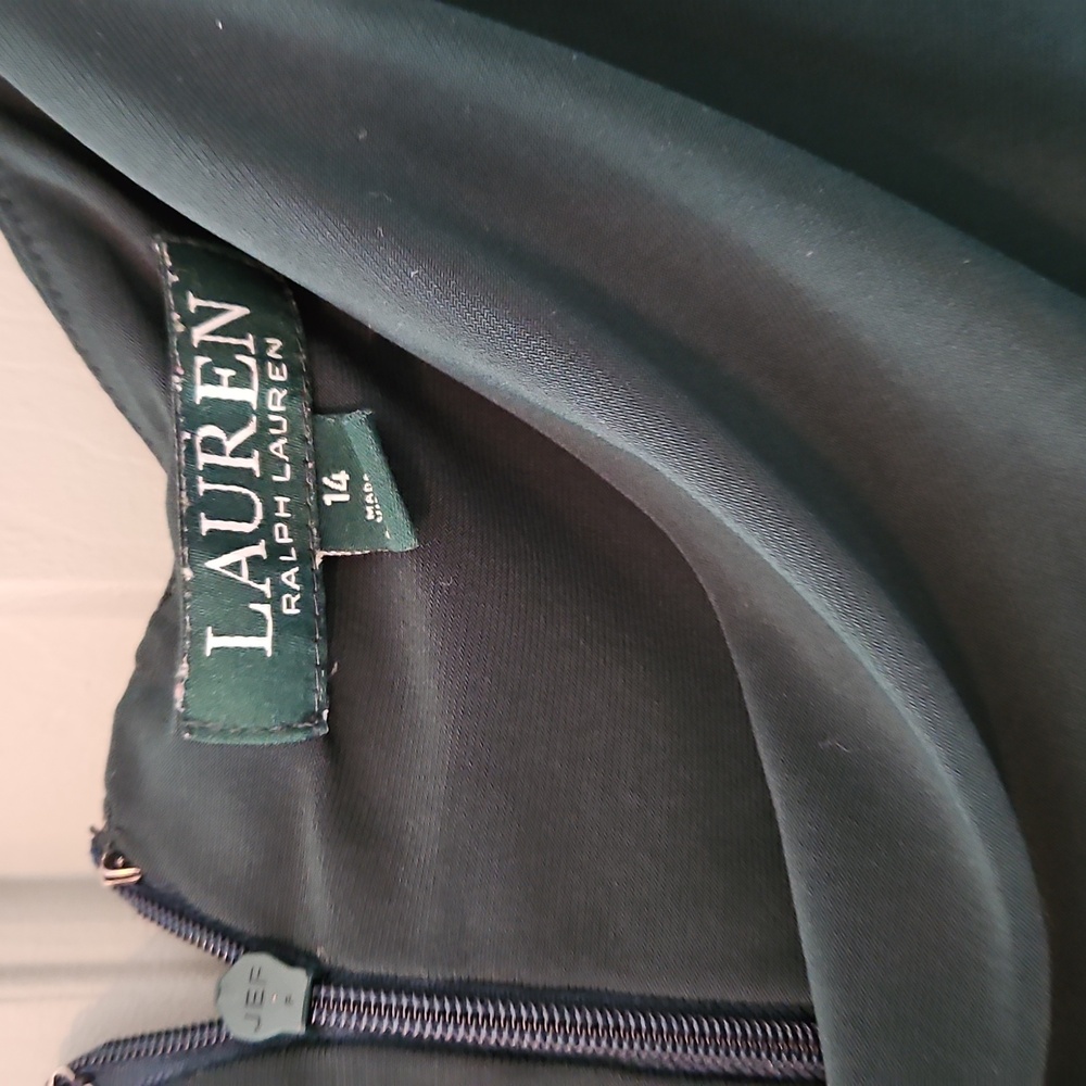 Lauren Ralph Lauren Size 14 Forest Green Draped Midi Dress - Picture 2 of 7